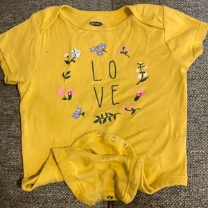Old Navy gold, flower ‘love’ short sleeve onsie.